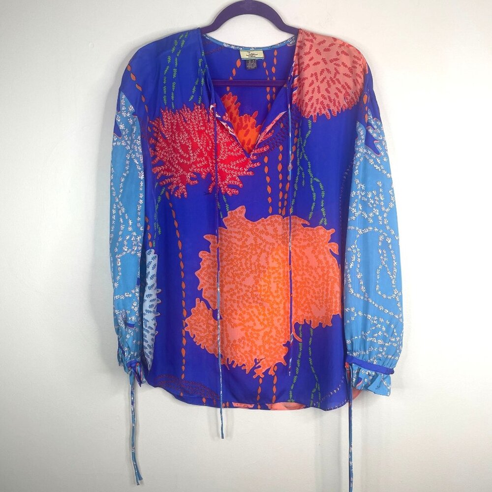 Issa London Art To Wear Top Womens 8 Silk Coral Resortwear Coastal Luxury Blouse